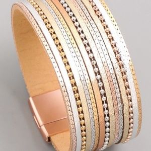 Rosegold Beaded Corded Magnetic Bracelet
